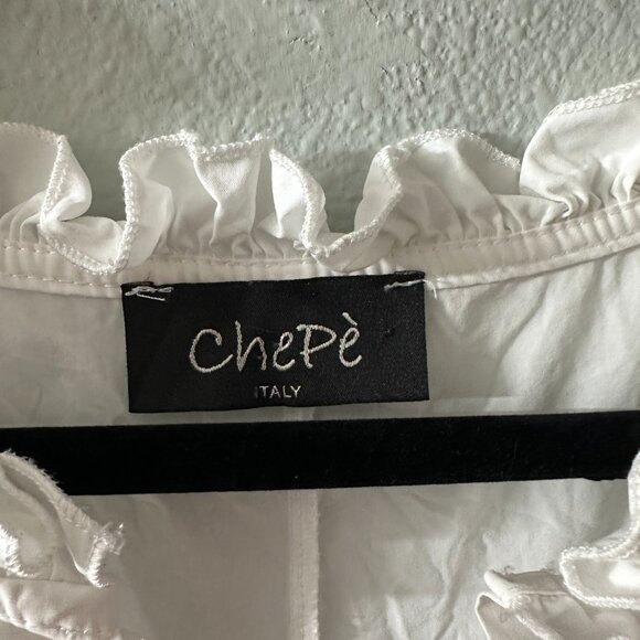 Chepe Italy White 100% Cotton Maxi Dress LARGE Flutter Sleeves Pockets - Picture 3 of 8